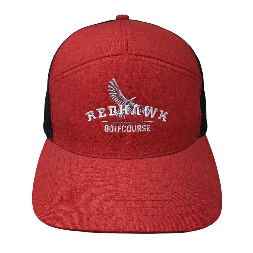 Redhawk Golf Course Snapback Trucker Hat Red OS Mesh Back Legendary Headwear